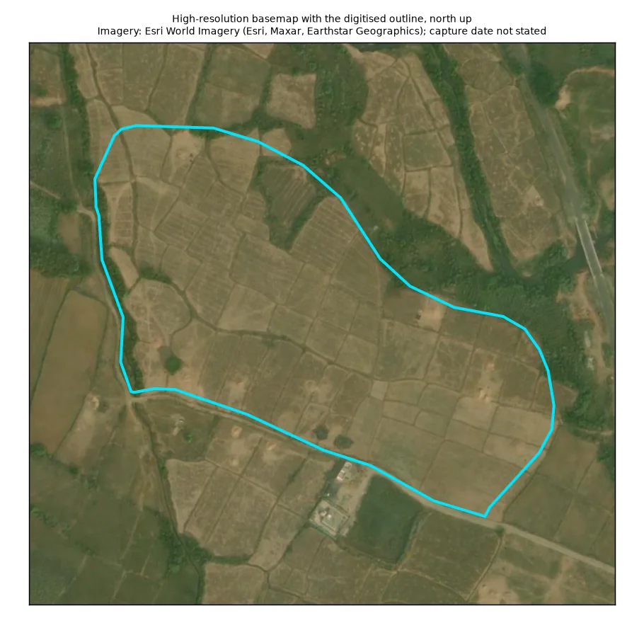 Outline of the Agnigangamma Temple plot on a close-up aerial photo