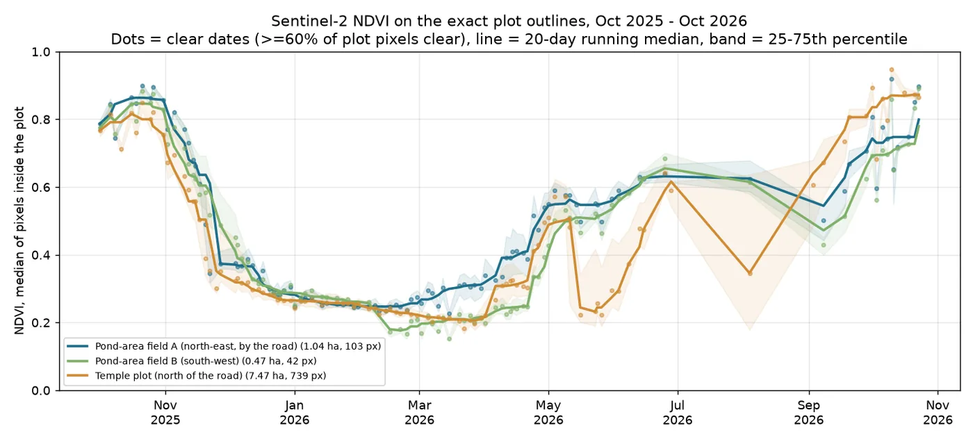 Greenness over time for the exact plots