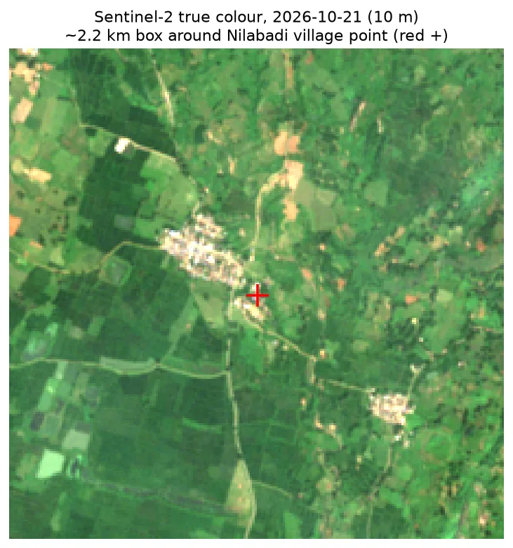 Satellite photo of the village square in normal colour
