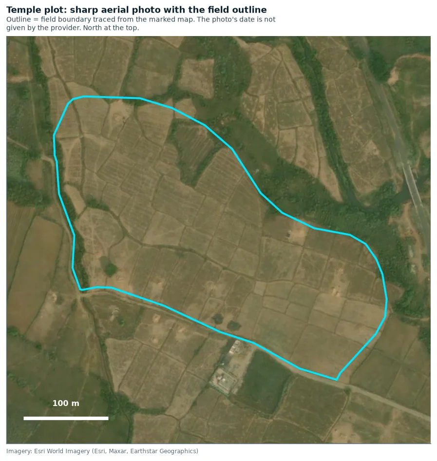 Outline of the Temple plot on a close-up aerial photo