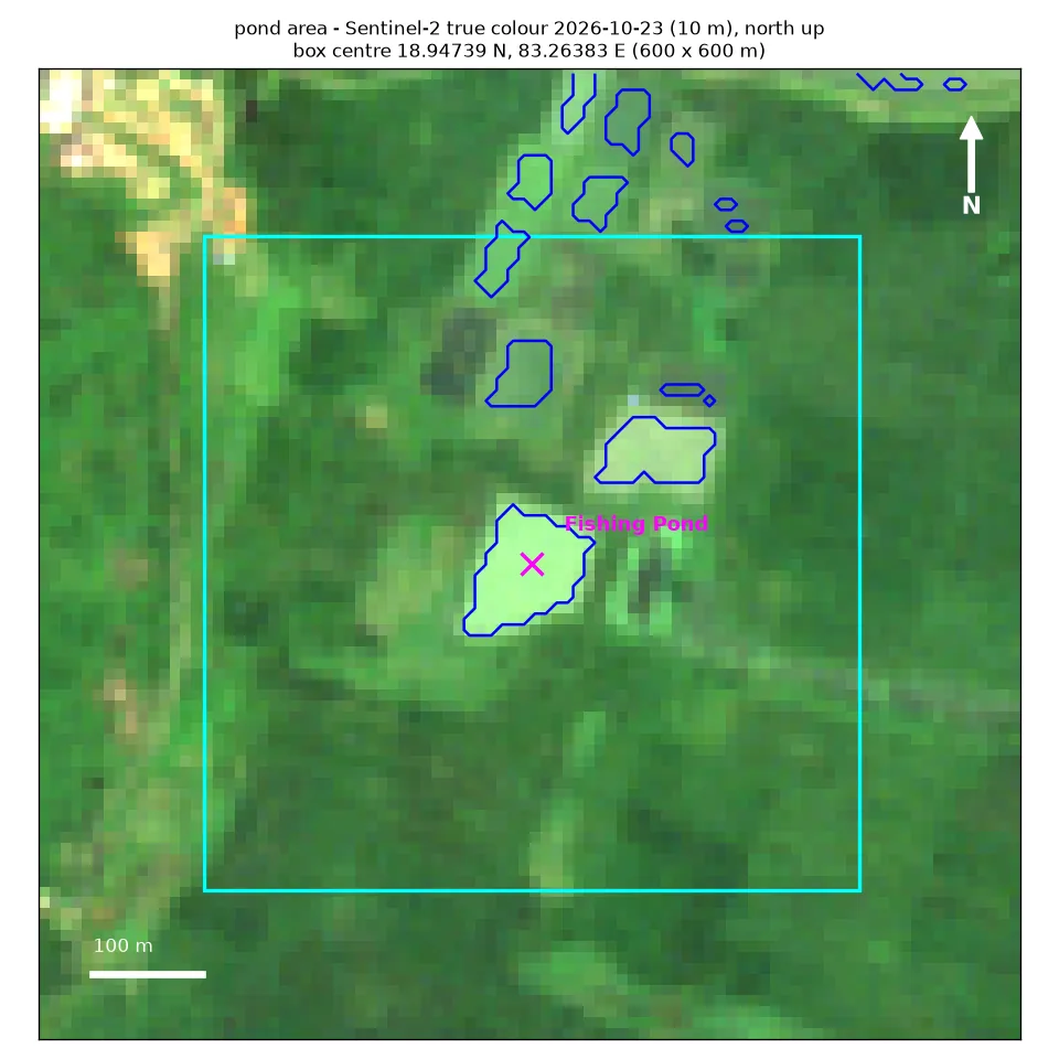Sentinel-2 true colour of the Nilabadi Fishing Pond plot